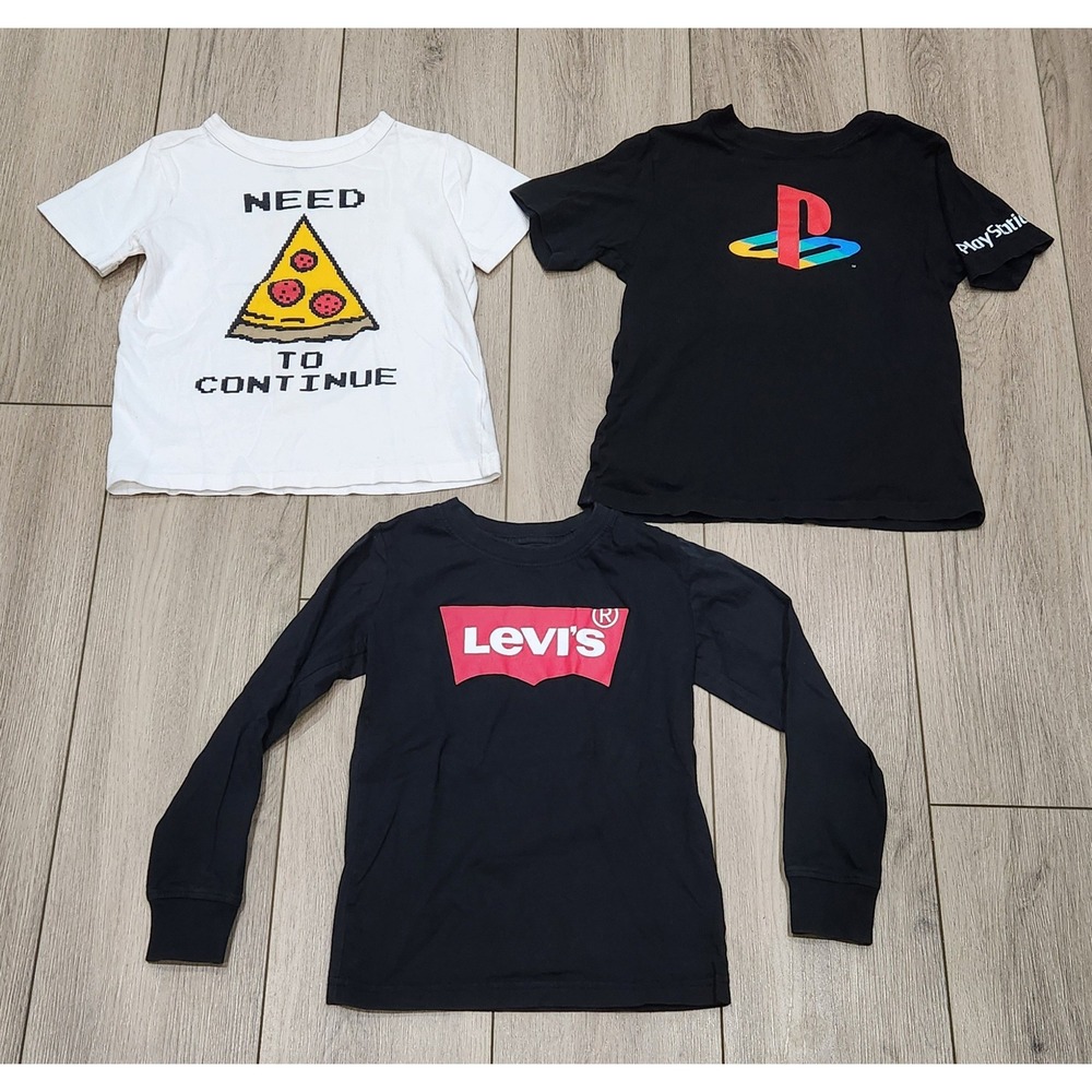 Kids Bundle 3 graphic Tees TShirts Levi's PlayStation Pizza Graphic Size 6/7